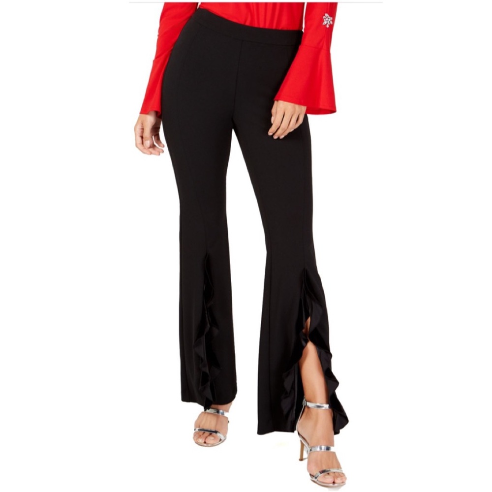 INC Split Leg Dress Pants Velvet  Ruffle Ankle 14